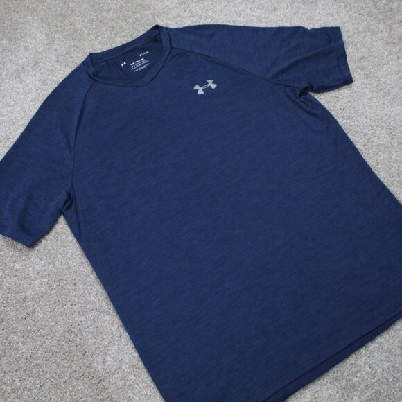 Under Armour The Tech Tee Shirt Mens Small Blue UA V-Neck Polyester S/S Pullover - Picture 5 of 12